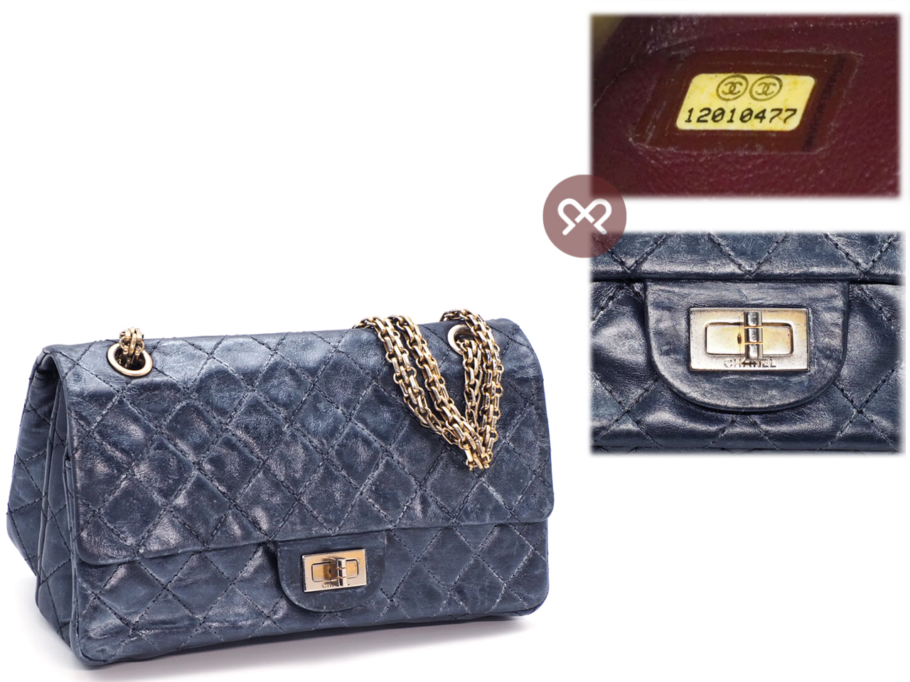 Chanel 12010477 Quilted Crinkled Metallic Blue 2.55 Reissue 24cm Medium 2C Gold Tone Hardware - Image 2