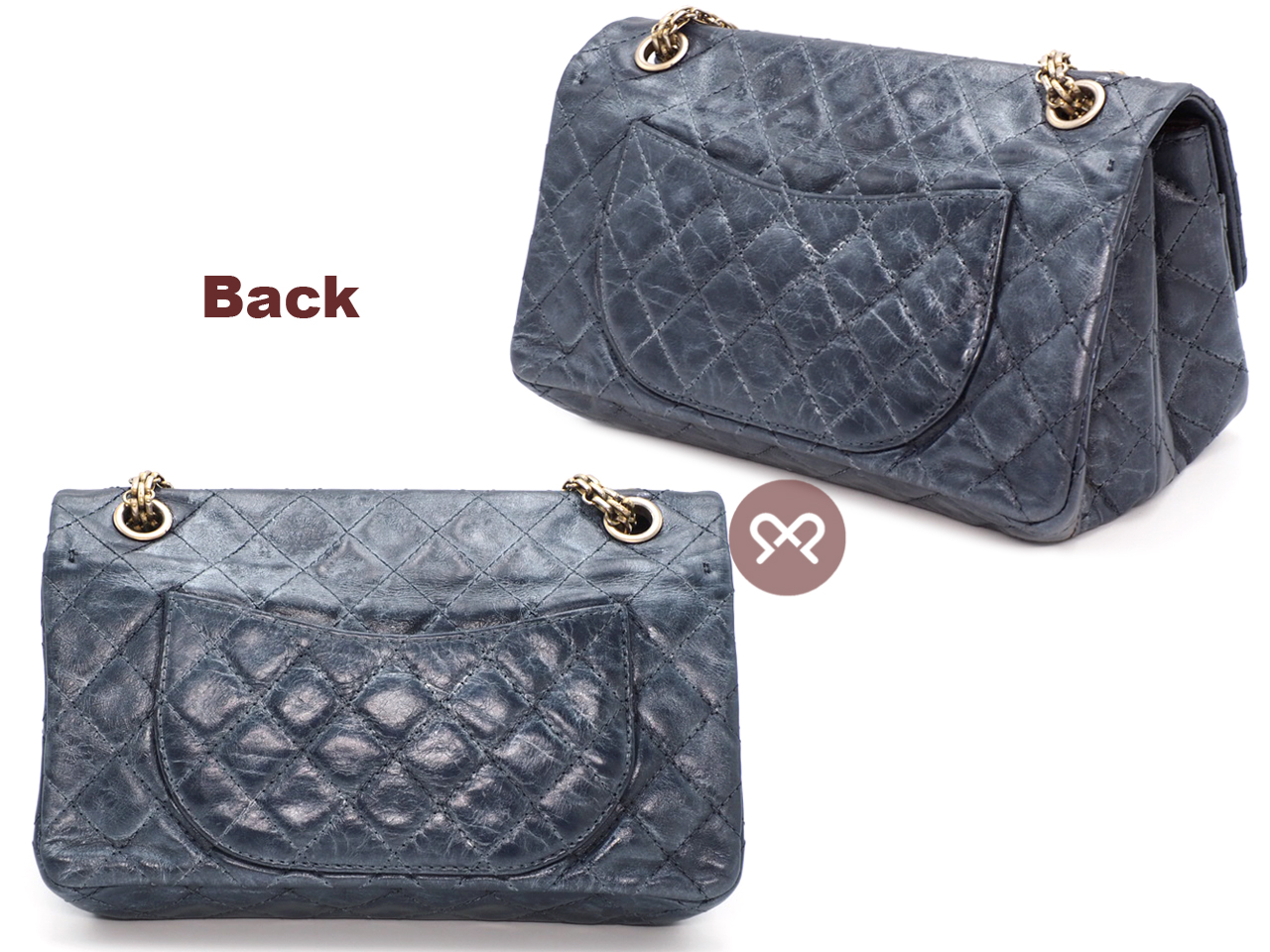 Chanel 12010477 Quilted Crinkled Metallic Blue 2.55 Reissue 24cm Medium 2C Gold Tone Hardware - Image 3