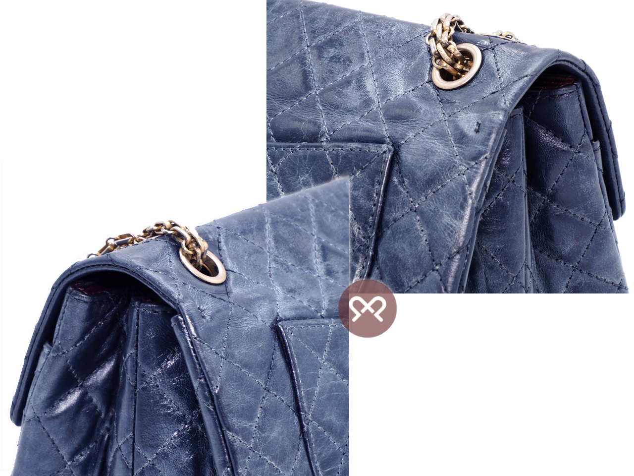 Chanel 12010477 Quilted Crinkled Metallic Blue 2.55 Reissue 24cm Medium 2C Gold Tone Hardware - Image 5
