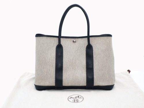 Hermes Garden Party 36cm White/ Black Canvas O Stamp Document Tote