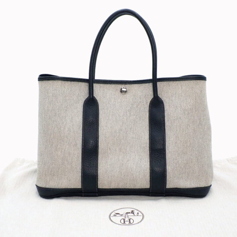 Hermes Garden Party 36cm White/ Black Canvas O Stamp Document Tote