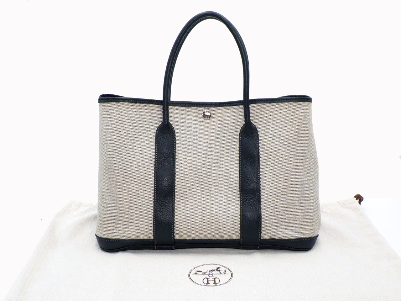 Hermes Garden Party 36cm White/ Black Canvas O Stamp Document Tote