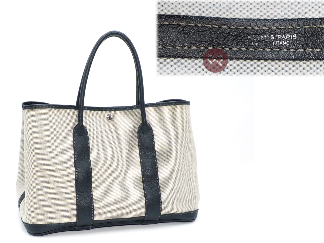 Hermes Garden Party 36cm White/ Black Canvas O Stamp Document Tote - Image 2