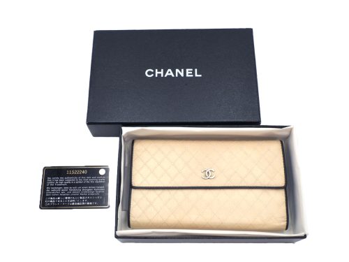 Chanel 11522240 Beige/ Black Caviar Quilted Leather Trifold Long Wallet