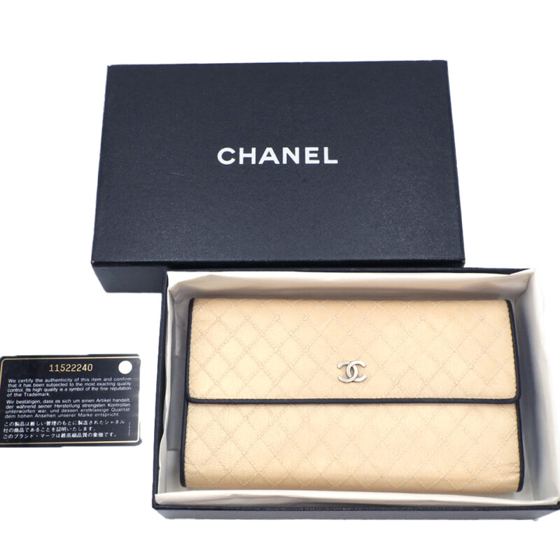 Chanel 11522240 Beige/ Black Caviar Quilted Leather Trifold Long Wallet