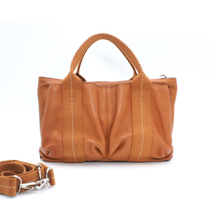 Hermes Veau Derma Caravan Horizontate PM Amber Brown/ Camel Tote with Strap