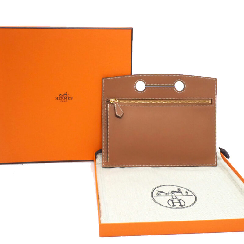Hermes Gold Swift Leather Backpocket Pouch For Birkin 25- Z Stamp
