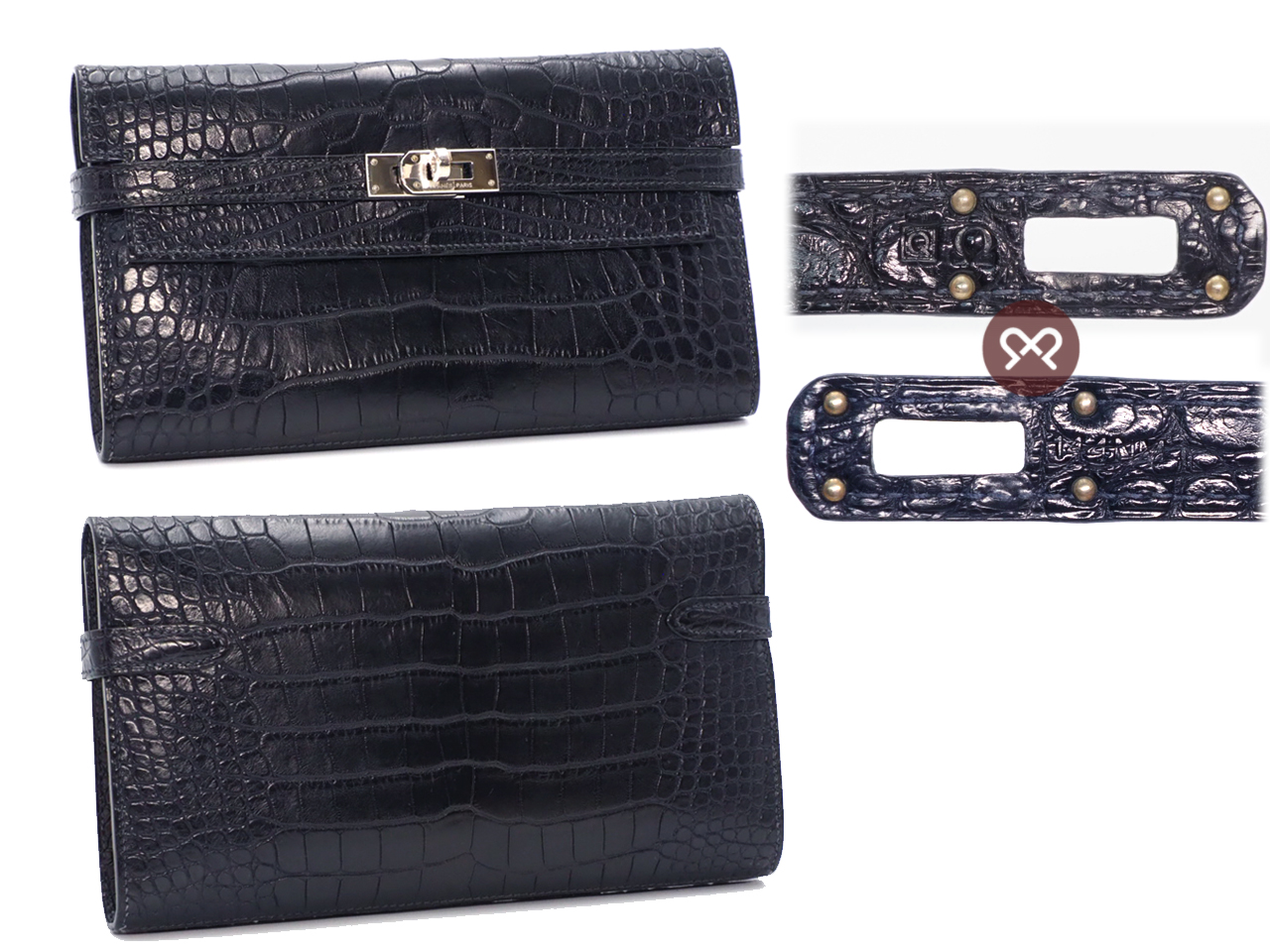 Hermes Shiny Indigo Blue Alligator SLG Kelly Wallet Q Stamp Palladium Hardware - Image 3