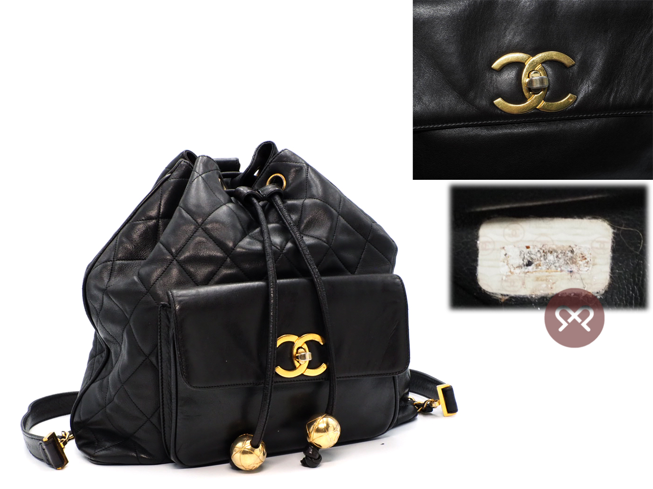 Chanel 1994 Vintage Black Lambskin Timeless Drawstring Bucket Backpack Gold Hardware - Image 2