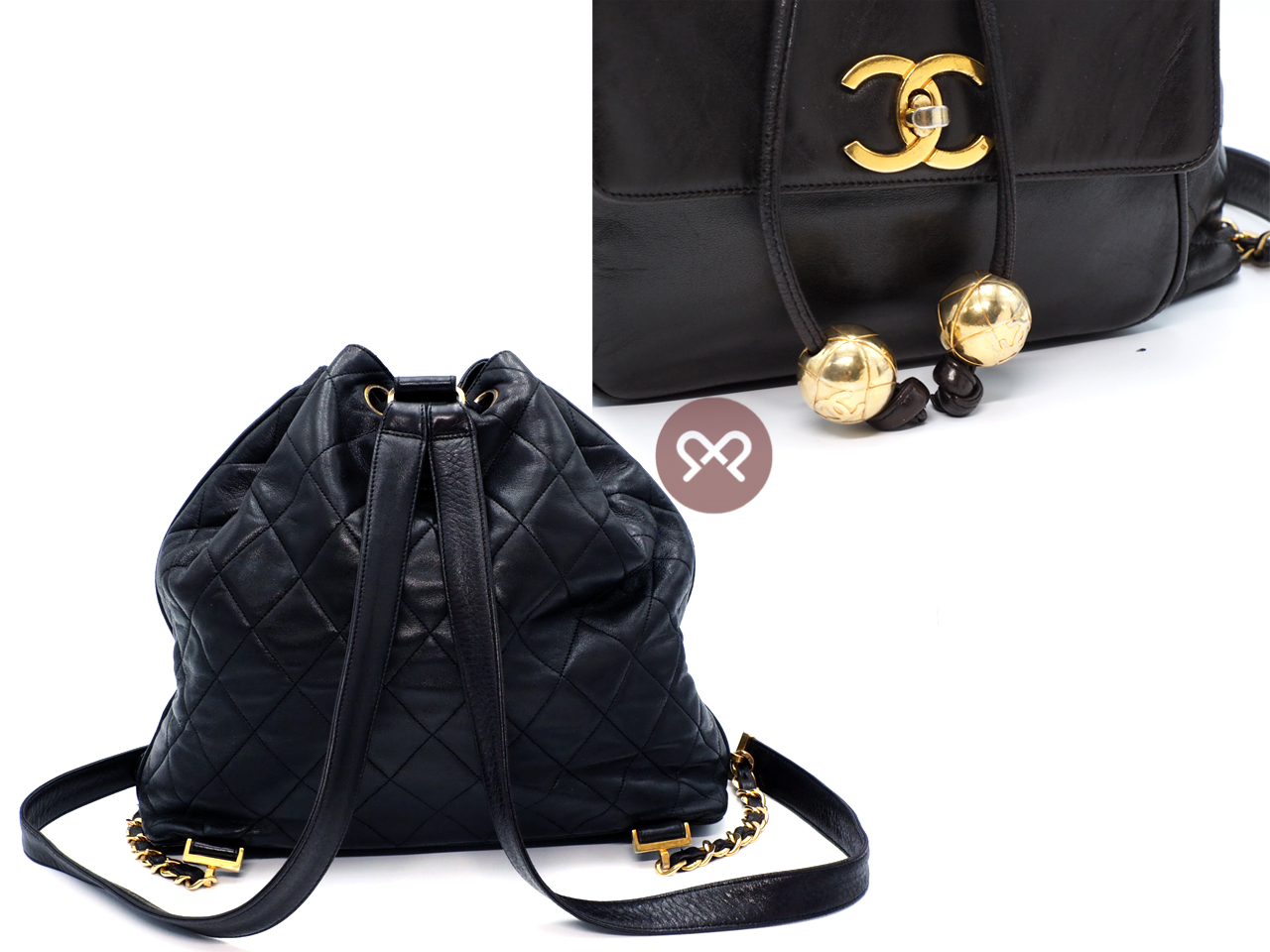 Chanel 1994 Vintage Black Lambskin Timeless Drawstring Bucket Backpack Gold Hardware - Image 6