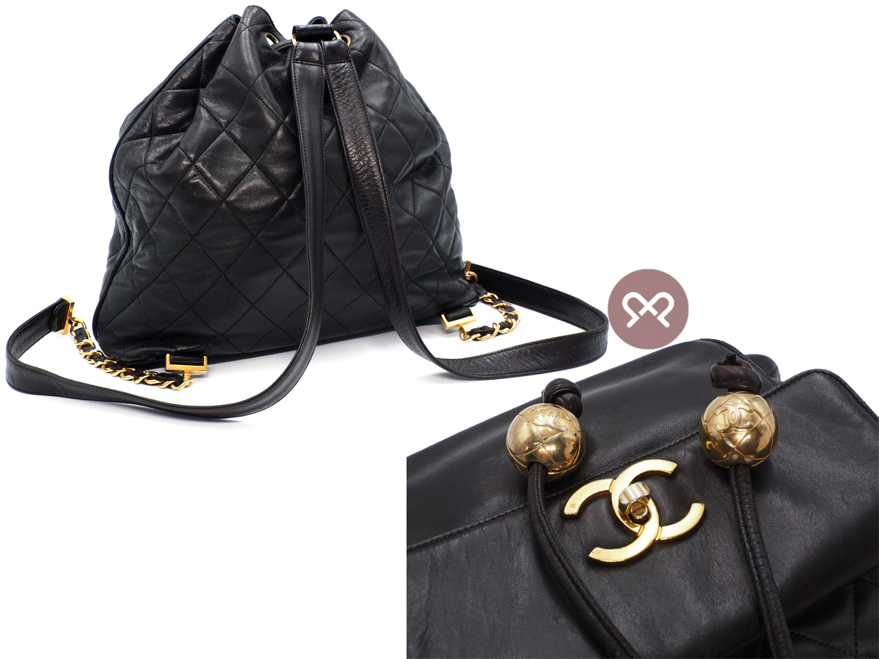 Chanel 1994 Vintage Black Lambskin Timeless Drawstring Bucket Backpack Gold Hardware - Image 3