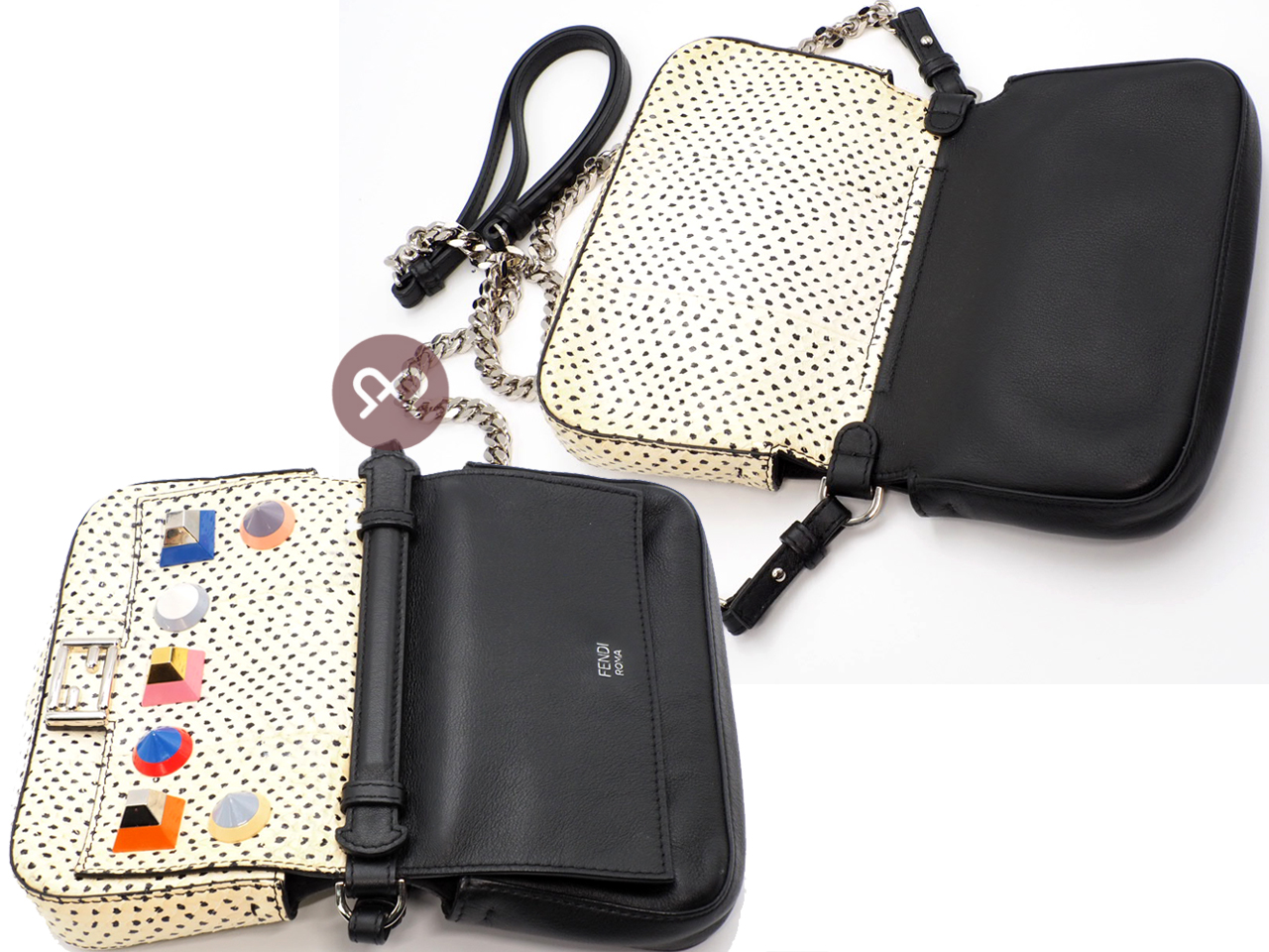 Fendi 8M0371 Limited Collection Multicolor Python/ Snakeskin Micro Double Flap Baguette Chain Bag - Image 6