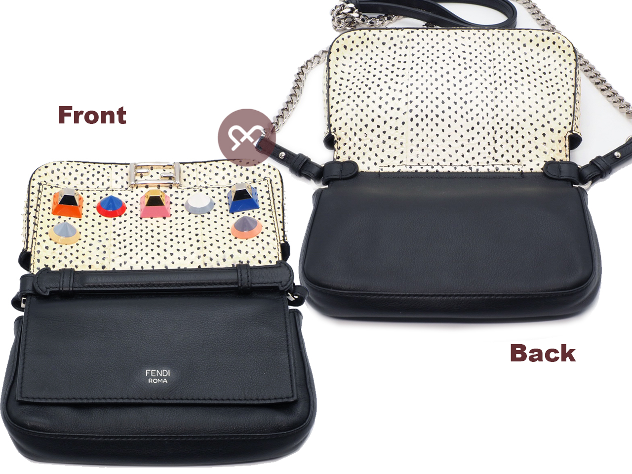 Fendi 8M0371 Limited Collection Multicolor Python/ Snakeskin Micro Double Flap Baguette Chain Bag - Image 5