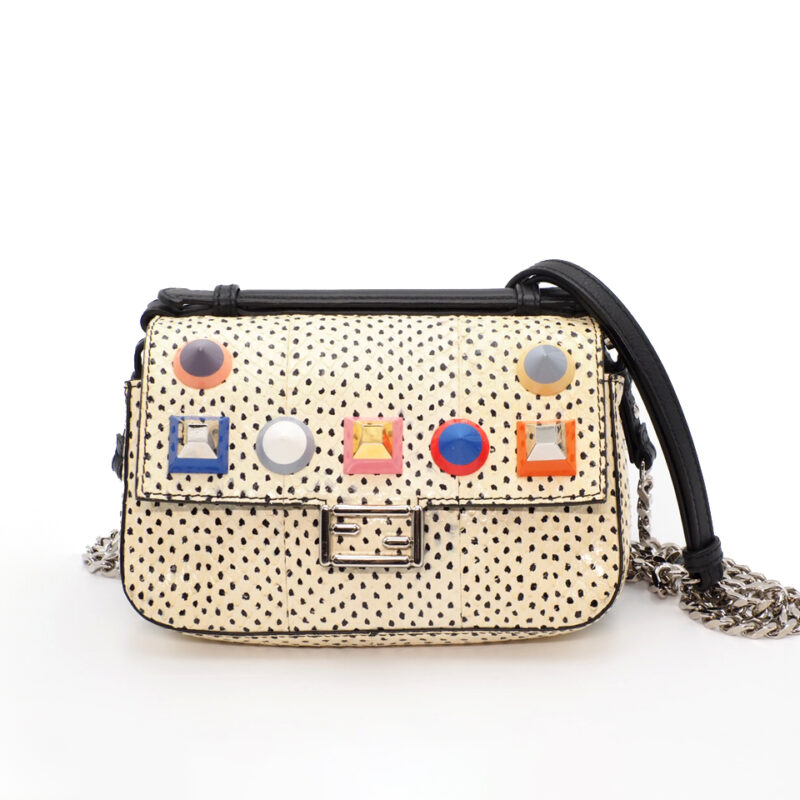 Fendi 8M0371 Limited Collection Multicolor Python/ Snakeskin Micro Double Flap Baguette Chain Bag