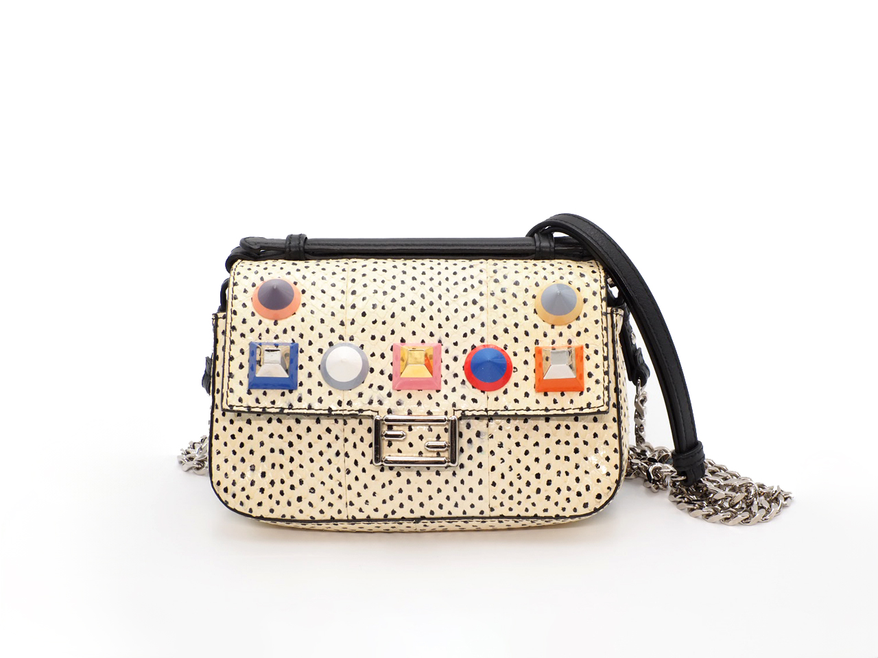 Fendi 8M0371 Limited Collection Multicolor Python/ Snakeskin Micro Double Flap Baguette Chain Bag