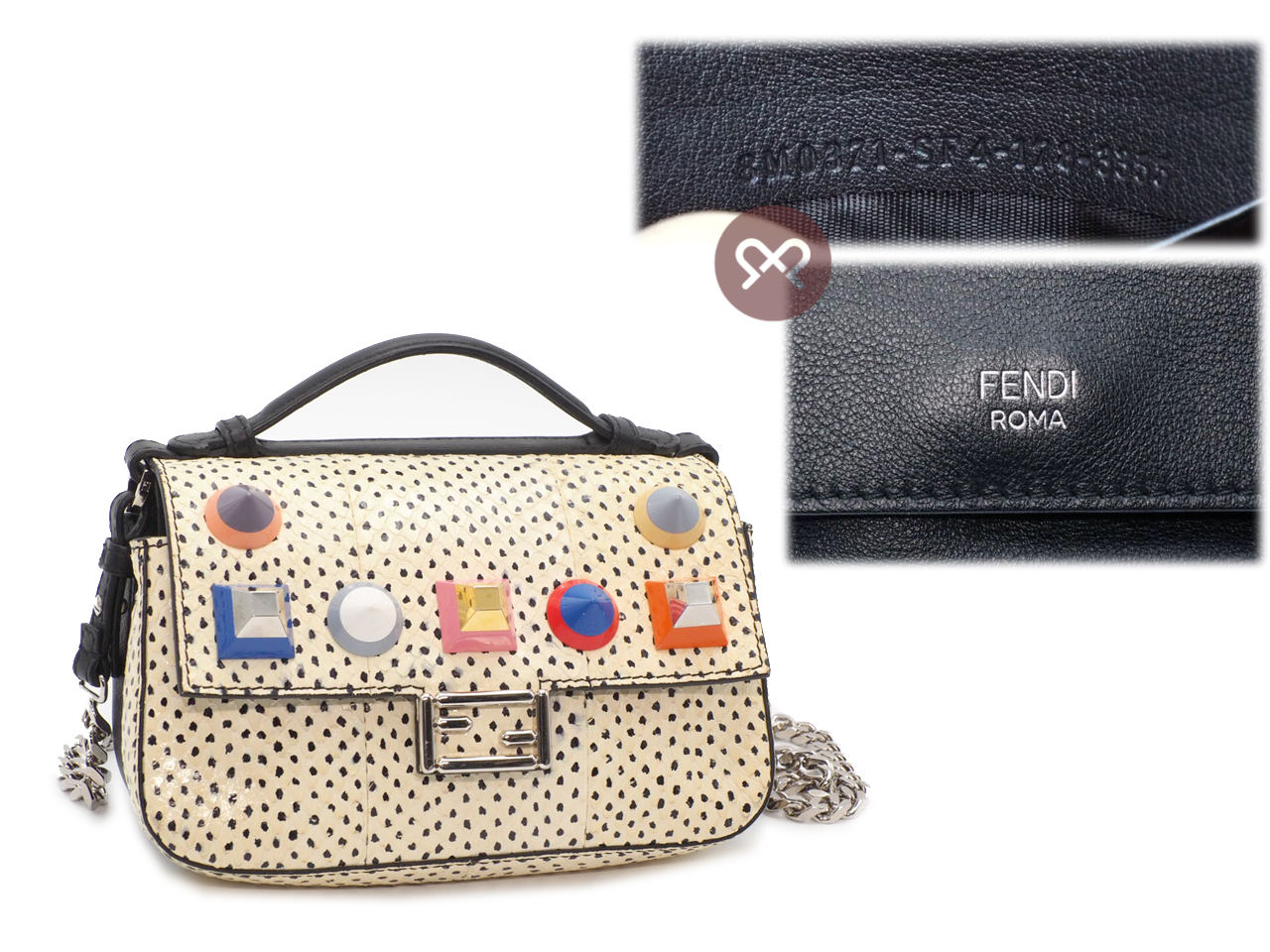 Fendi 8M0371 Limited Collection Multicolor Python/ Snakeskin Micro Double Flap Baguette Chain Bag - Image 2