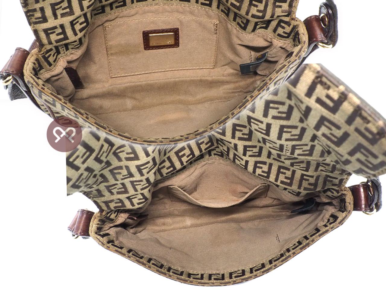 Fendi 8BT101 Zucchino Beige/ Brown Signature FF Canvas Flap Shoulder Bag - Image 7