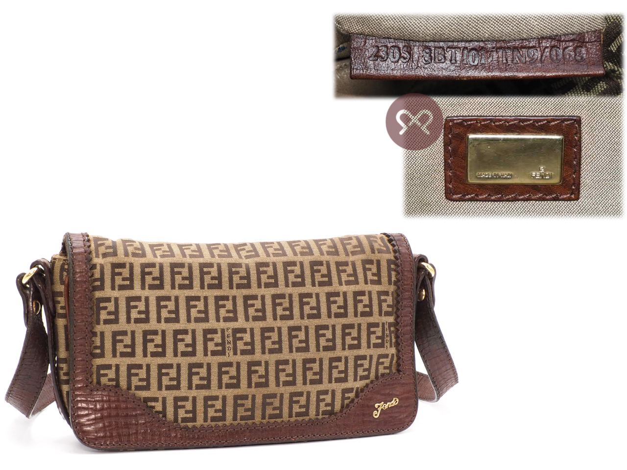 Fendi 8BT101 Zucchino Beige/ Brown Signature FF Canvas Flap Shoulder Bag - Image 2