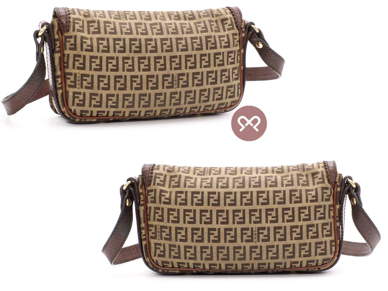Fendi 8BT101 Zucchino Beige/ Brown Signature FF Canvas Flap Shoulder Bag - Image 3