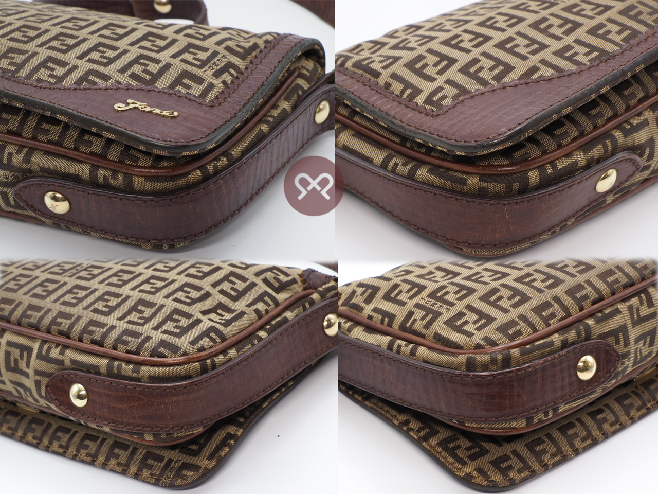 Fendi 8BT101 Zucchino Beige/ Brown Signature FF Canvas Flap Shoulder Bag - Image 6