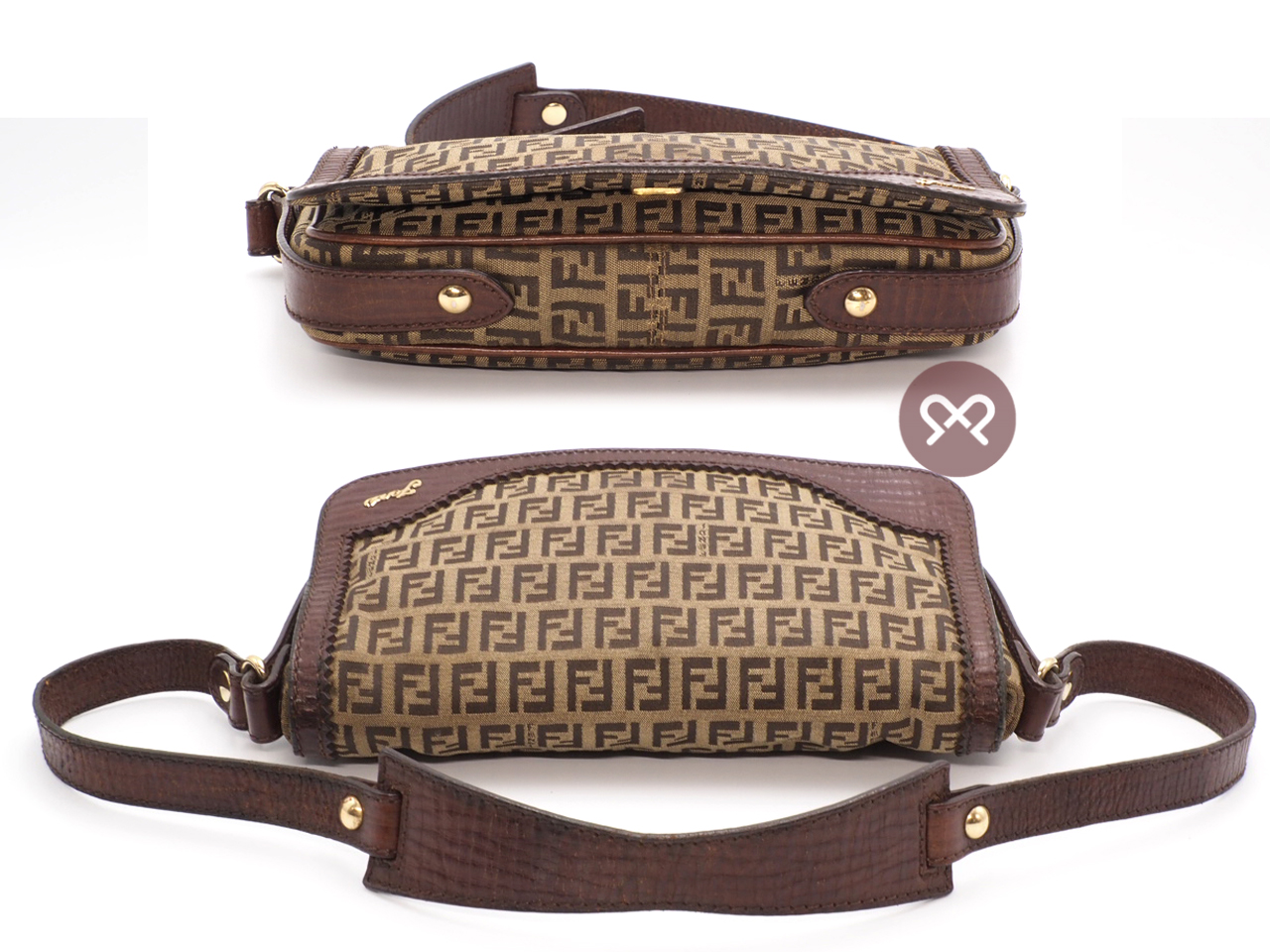 Fendi 8BT101 Zucchino Beige/ Brown Signature FF Canvas Flap Shoulder Bag - Image 4