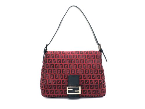 Fendi 8BR001 Red Zucchino Logo Mama Forever Flap Large Hobo Bag