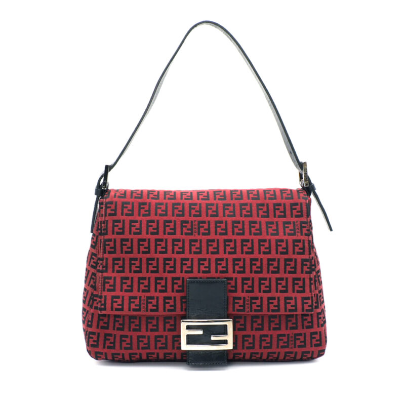 Fendi 8BR001 Red Zucchino Logo Mama Forever Flap Large Hobo Bag