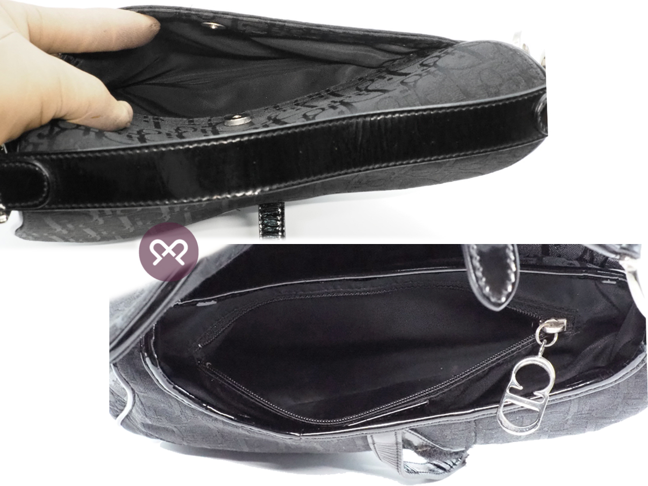 Dior Black Patent Leather with Diorrissimo Monogram Classic Trotter Saddle Bag Silver Hardware - Image 8