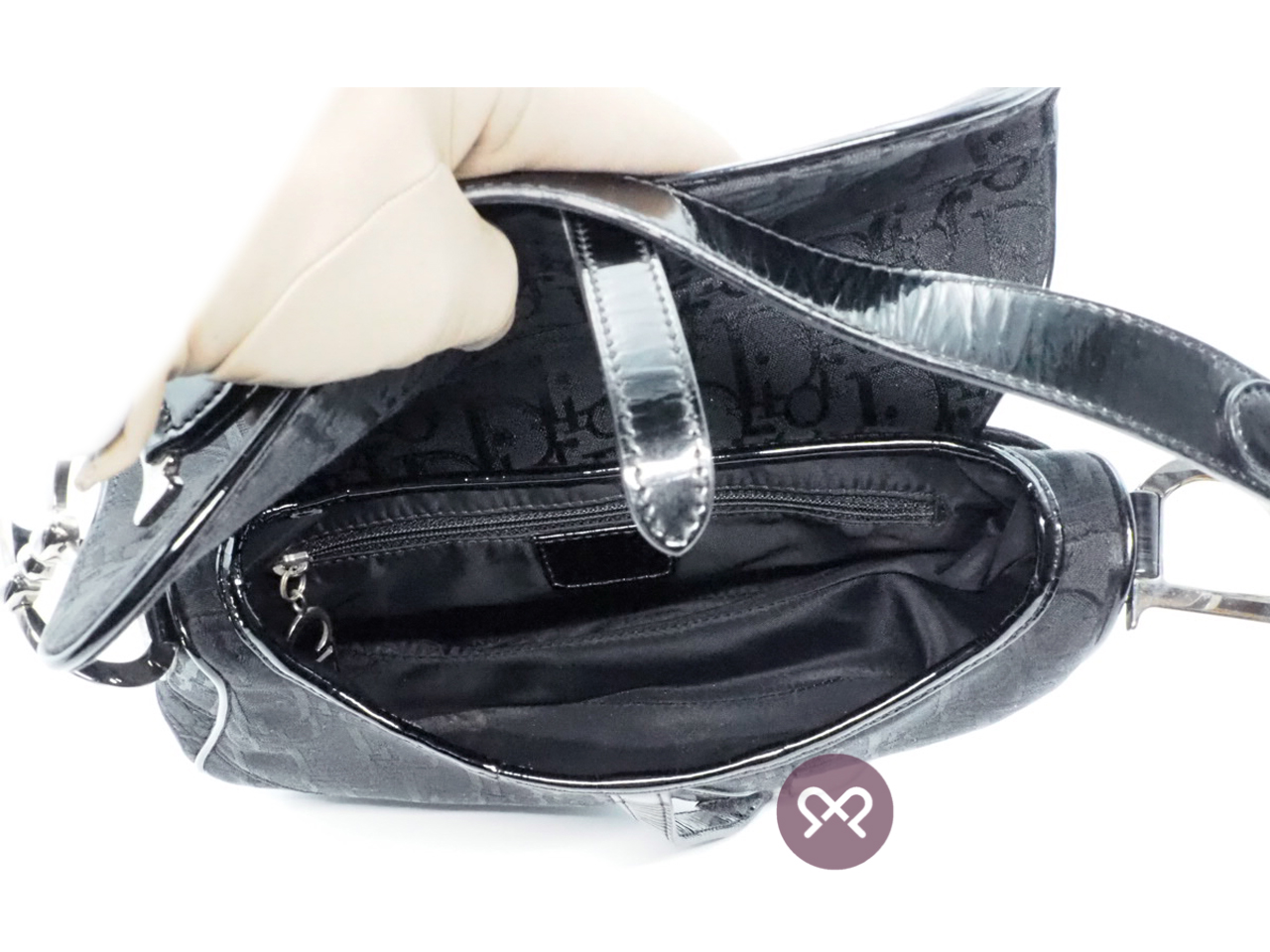 Dior Black Patent Leather with Diorrissimo Monogram Classic Trotter Saddle Bag Silver Hardware - Image 7