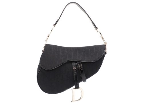 Dior Black Patent Leather with Diorrissimo Monogram Classic Trotter Saddle Bag Silver Hardware