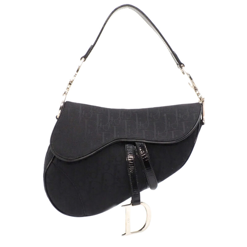 Dior Black Patent Leather with Diorrissimo Monogram Classic Trotter Saddle Bag Silver Hardware