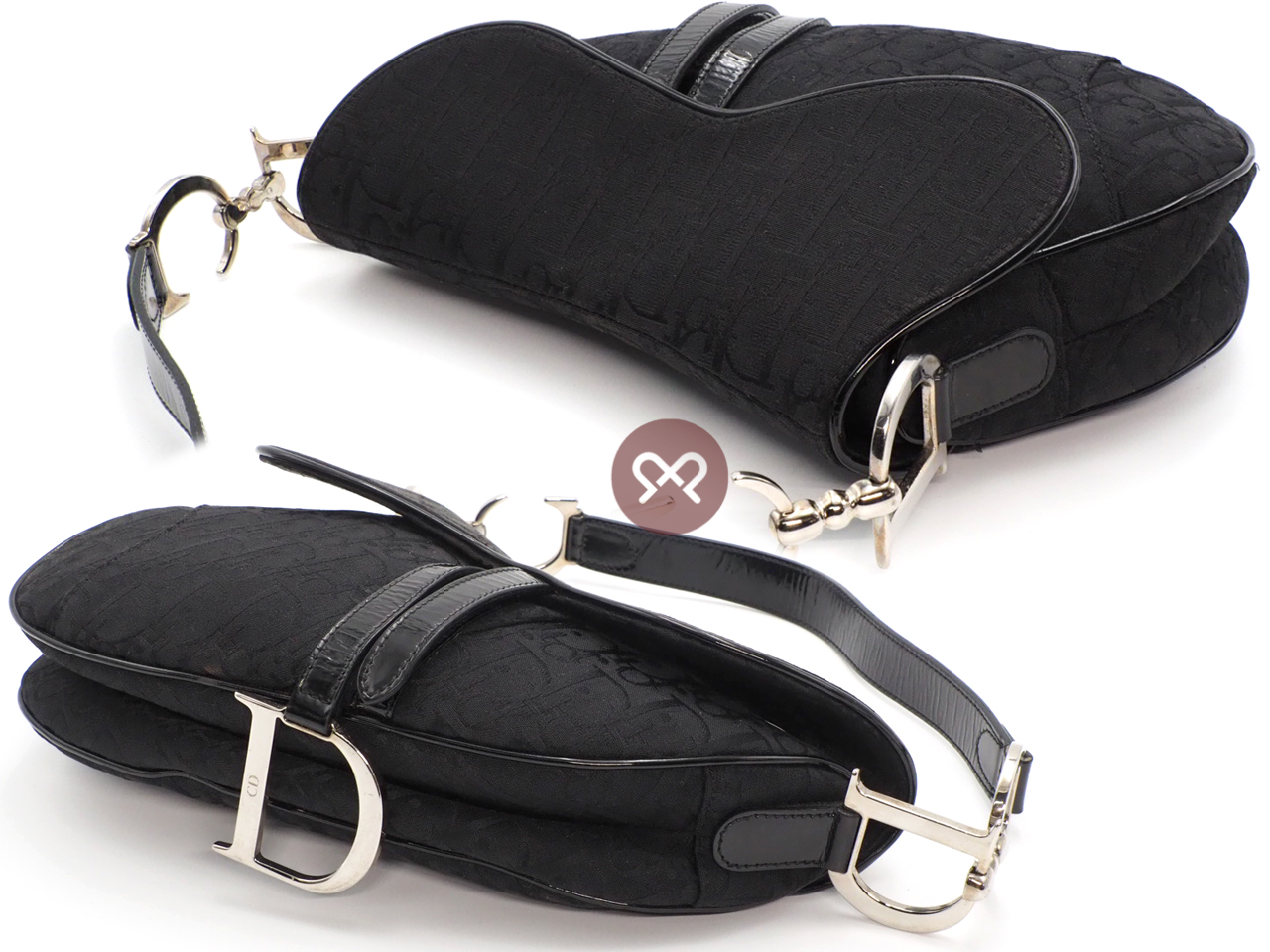 Dior Black Patent Leather with Diorrissimo Monogram Classic Trotter Saddle Bag Silver Hardware - Image 4