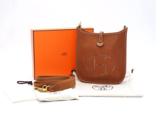 BRAND NEW ! Hermes Evelyne 16 (Mini/ TPM) Amazona Clemence Fauve/ Gold color Messenger Pouch