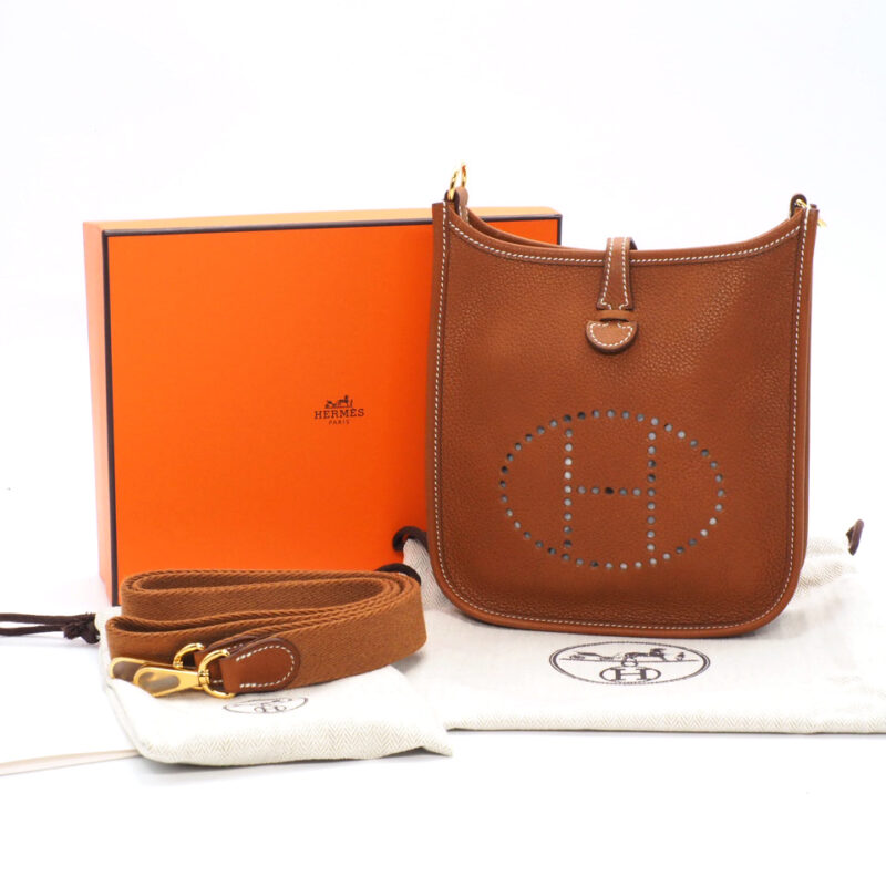 BRAND NEW ! Hermes Evelyne 16 (Mini/ TPM) Amazona Clemence Fauve/ Gold color Messenger Pouch