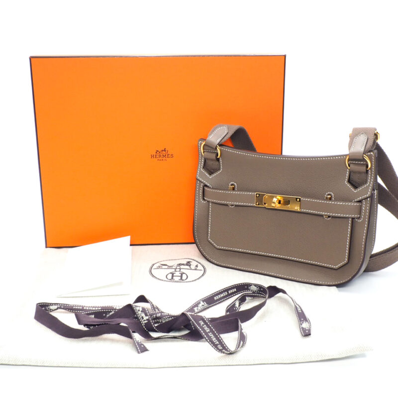 Brand New ! Hermes Jypsiere Mini Evercolor/ Sangle Wooly Etoupe/ Etoupe Gold Hardware