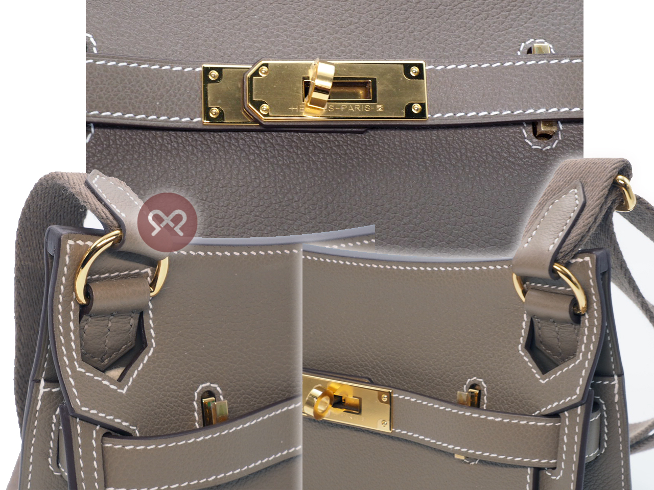 Brand New ! Hermes Jypsiere Mini Evercolor/ Sangle Wooly Etoupe/ Etoupe Gold Hardware - Image 5
