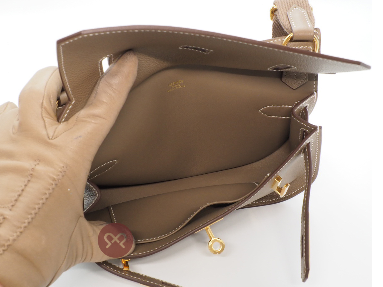 Brand New ! Hermes Jypsiere Mini Evercolor/ Sangle Wooly Etoupe/ Etoupe Gold Hardware - Image 7