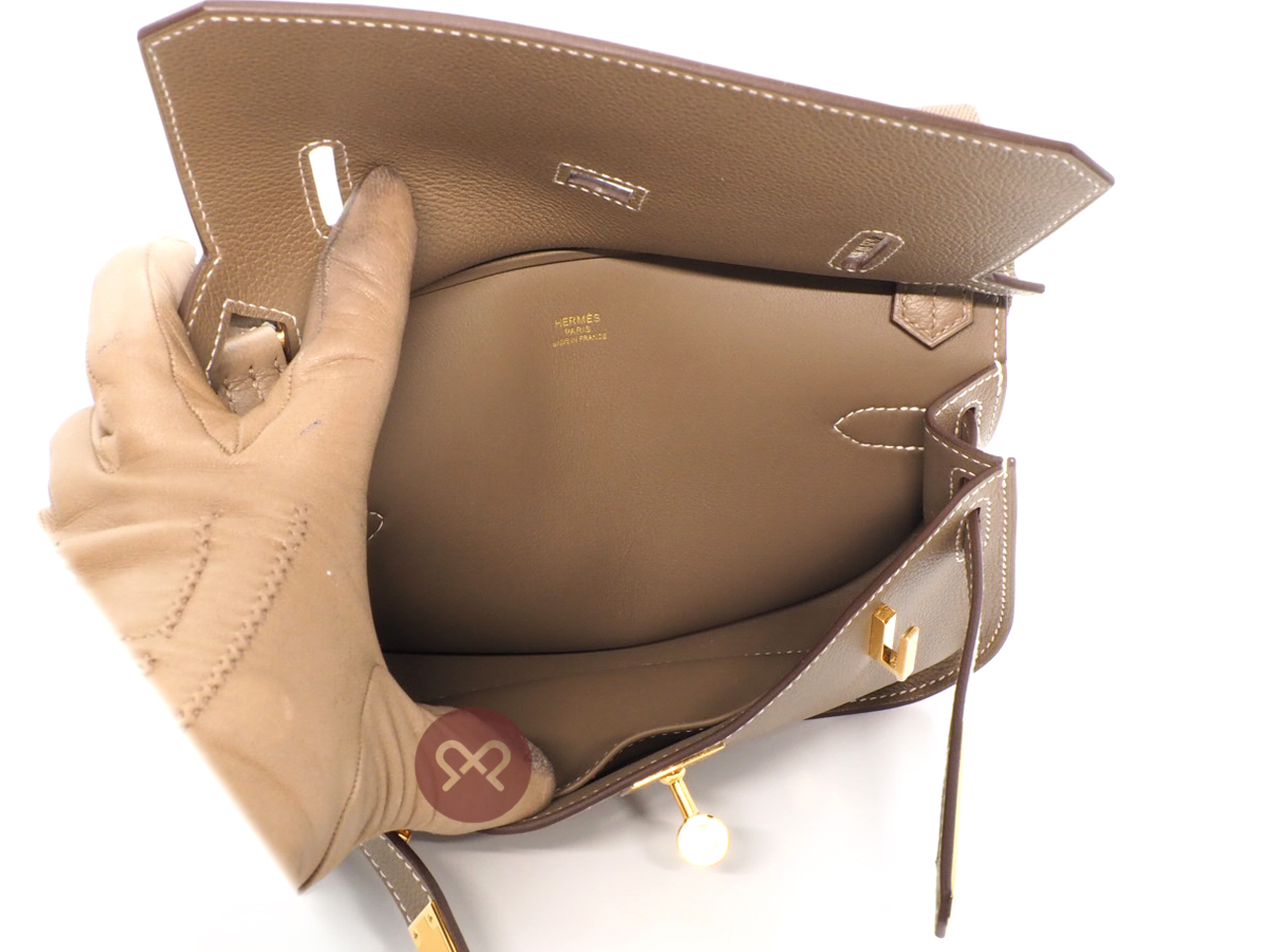 Brand New ! Hermes Jypsiere Mini Evercolor/ Sangle Wooly Etoupe/ Etoupe Gold Hardware - Image 8