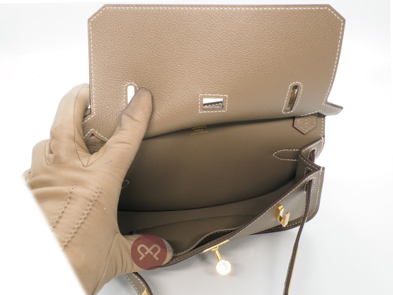 Brand New ! Hermes Jypsiere Mini Evercolor/ Sangle Wooly Etoupe/ Etoupe Gold Hardware - Image 9