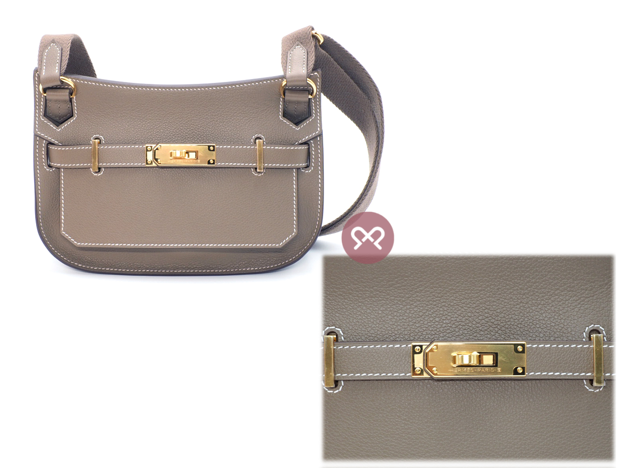 Brand New ! Hermes Jypsiere Mini Evercolor/ Sangle Wooly Etoupe/ Etoupe Gold Hardware - Image 3