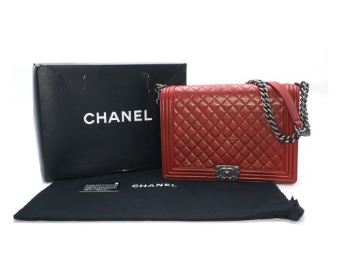 Chanel 18377093 Red Calfskin Large Boy Aged Ruthenium Hardware