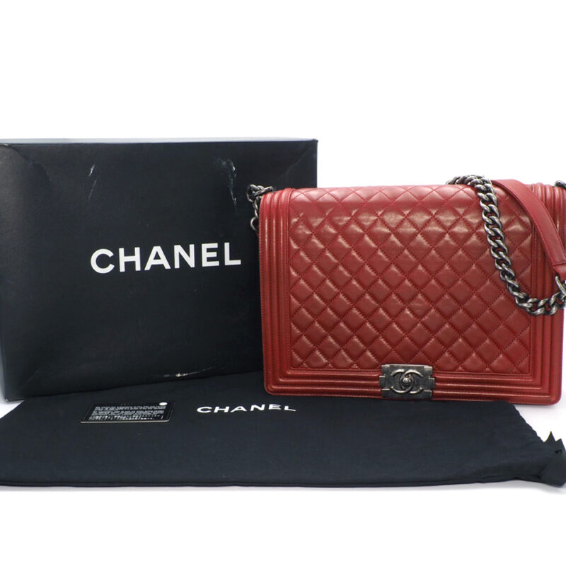 Chanel 18377093 Red Calfskin Large Boy Aged Ruthenium Hardware