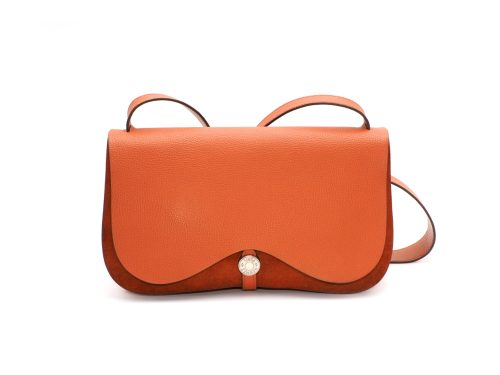 Hermes Orange Toile/ Togo Leather Colorado MM Square I Stamp 3-way bag