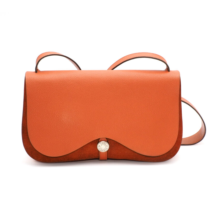 Hermes Orange Toile/ Togo Leather Colorado MM Square I Stamp 3-way bag