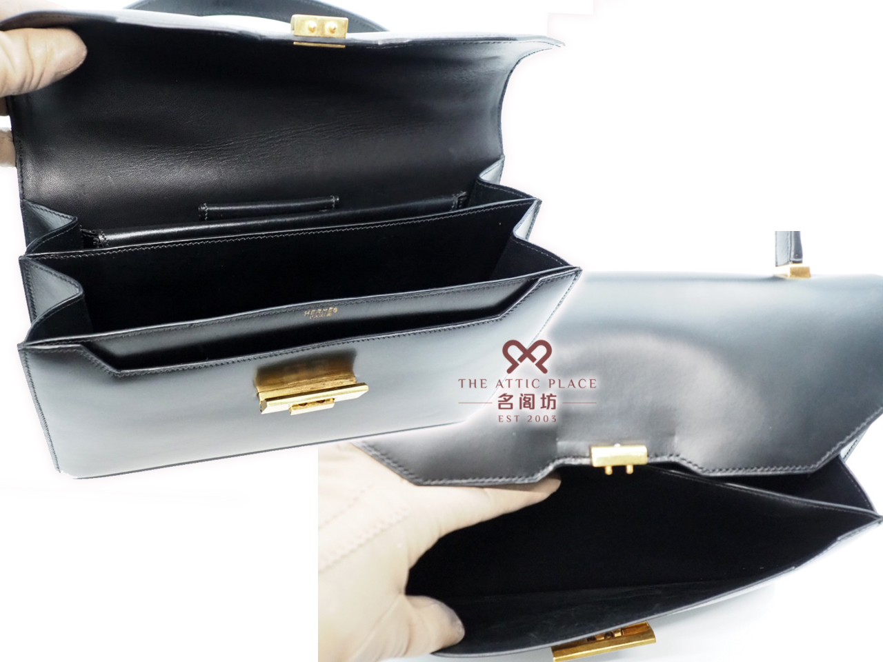 Hermes Vintage Black Box Calf Sac Palermo U Stamp Gold Hardware Tote Bag - Image 11