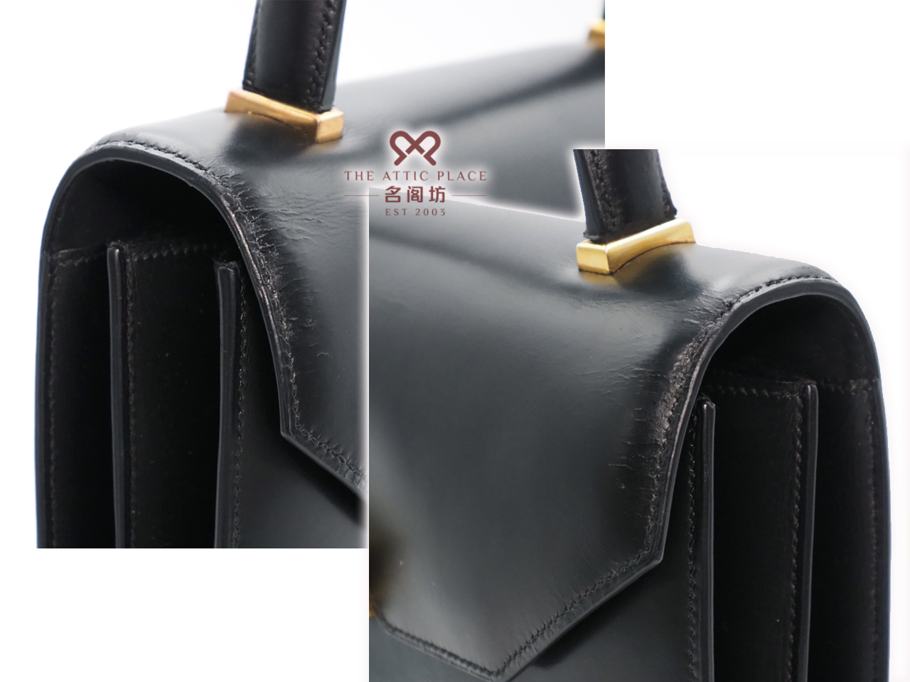 Hermes Vintage Black Box Calf Sac Palermo U Stamp Gold Hardware Tote Bag - Image 6