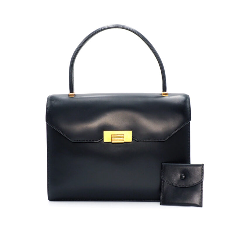 Hermes Vintage Black Box Calf Sac Palermo U Stamp Gold Hardware Tote Bag