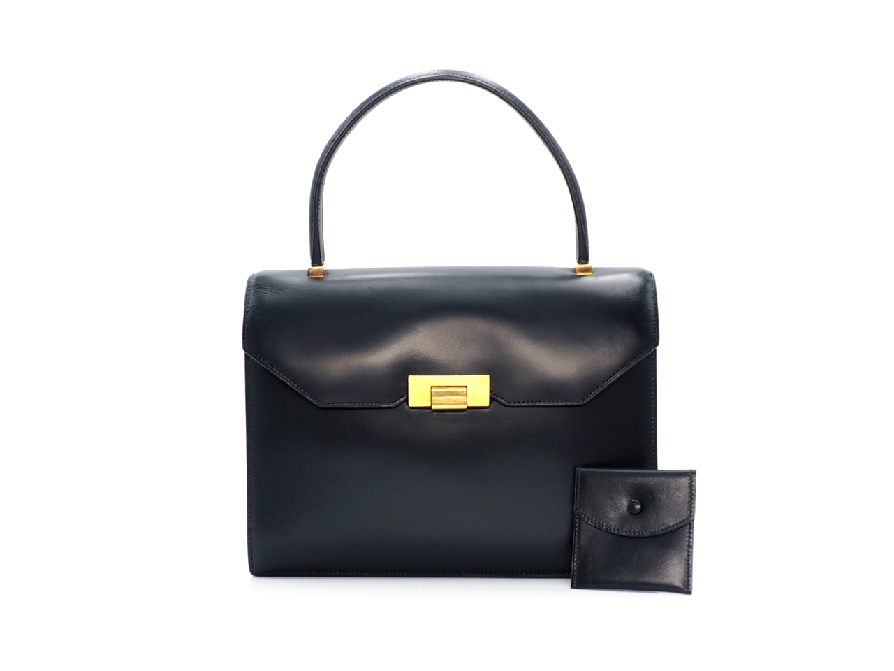 Hermes Vintage Black Box Calf Sac Palermo U Stamp Gold Hardware Tote Bag