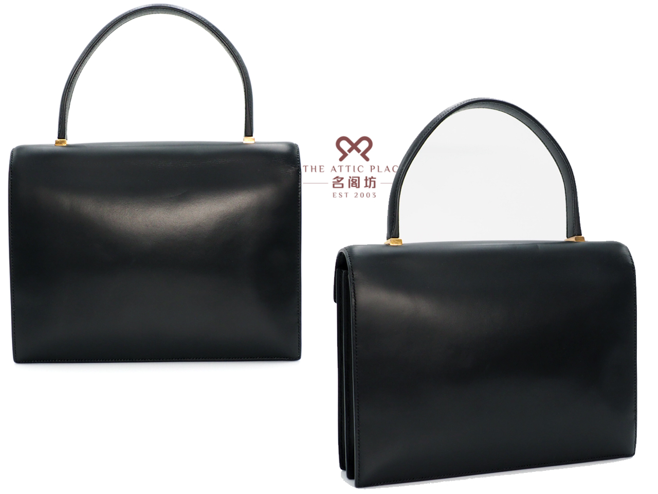 Hermes Vintage Black Box Calf Sac Palermo U Stamp Gold Hardware Tote Bag - Image 3