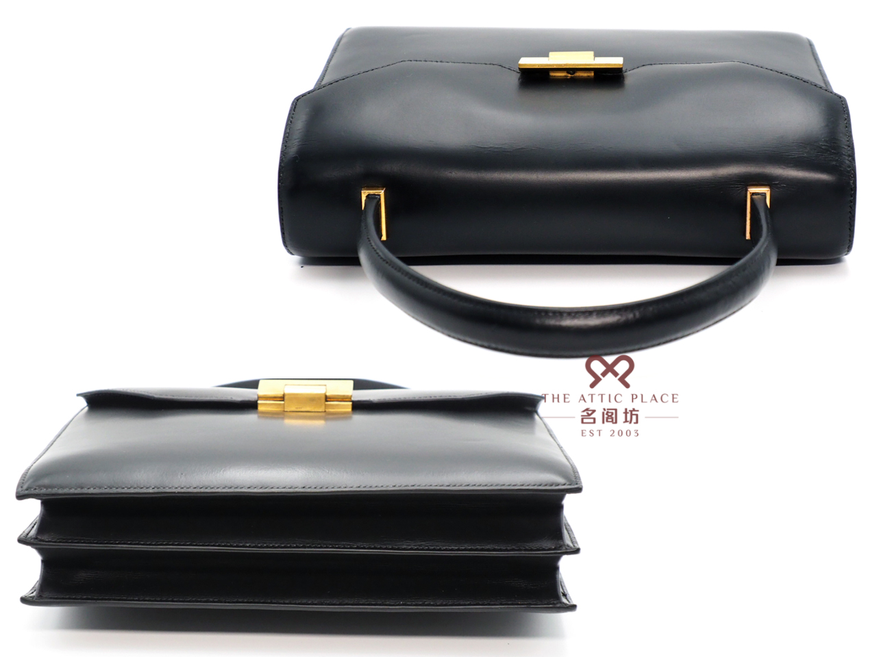 Hermes Vintage Black Box Calf Sac Palermo U Stamp Gold Hardware Tote Bag - Image 4
